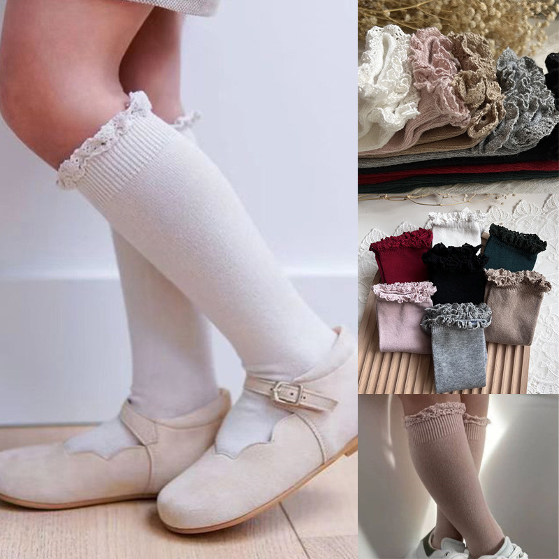 Baby Sock Oximeter - 0〜5歳の女の赤ちゃんのための膝丈のレースソックス,フリル,柔らかい綿,プリンセス,幼児,子供,冬,秋