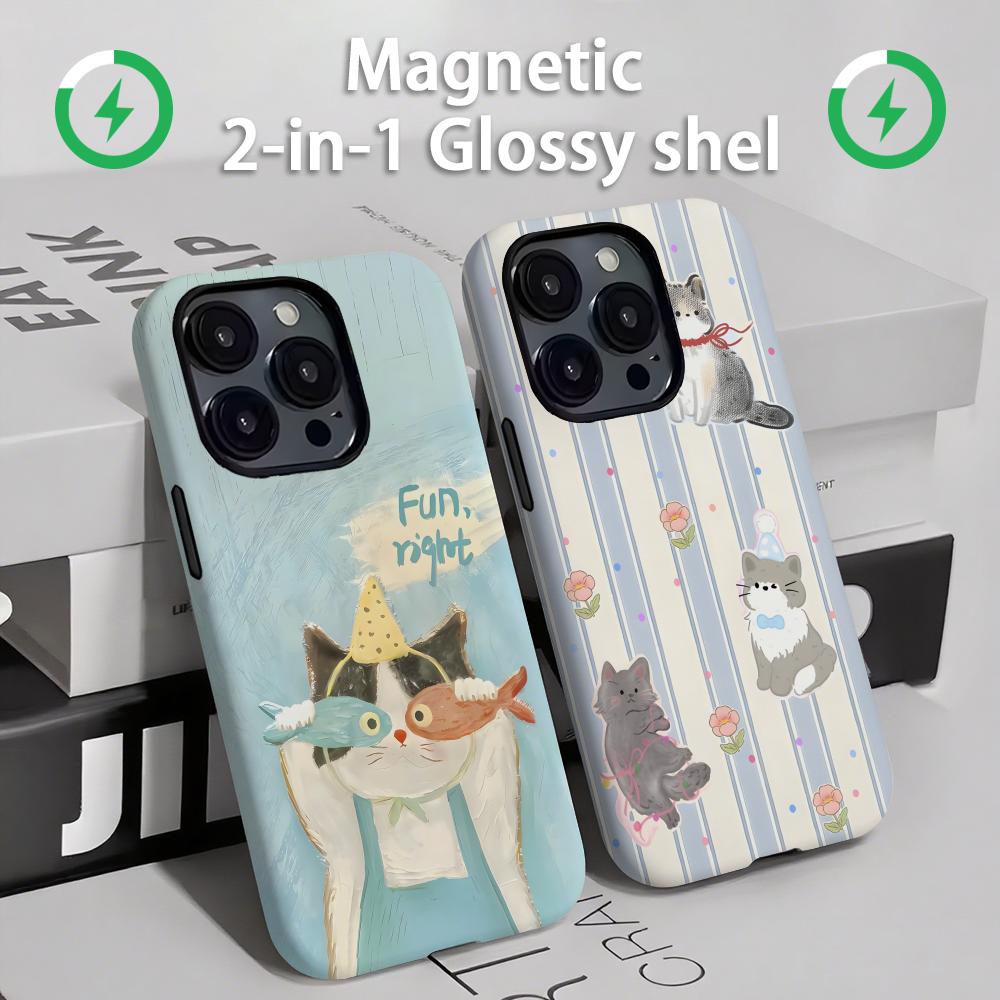 かわいい猫と犬のスマホケース マグネット式 2-in-1 光 - Apple Iphone 15 Pro Max のレビューと価格
