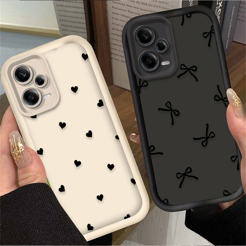 黒の愛のハート型のリボン付きスマホケース Xiaomi Re - Xiaomi Redmi Note 14 のレビューと価格